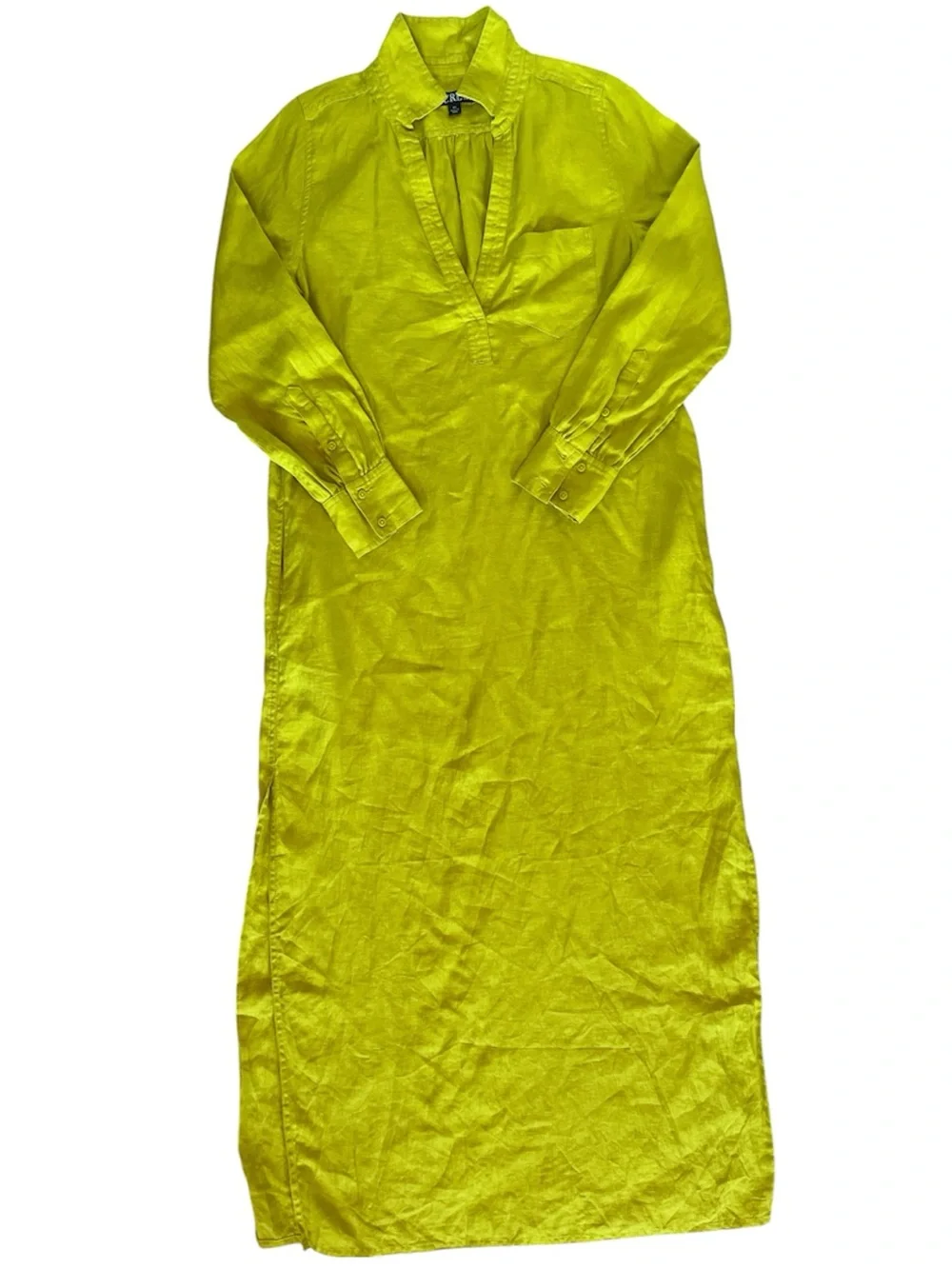J Crew Bungalow Maxi Popover Linen Dress In Chartreuse Coastal Beach Size XS